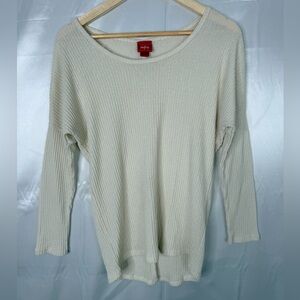 Daytrip Cream Ribbed Button-Back Top M Soft Knit Lightweight Long Sleeve